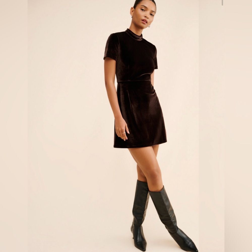Hutch Mock Neck Velvet Mini Dress Chocolate Brown XS NWOT